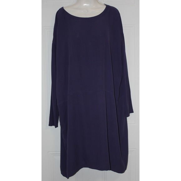 EILEEN FISHER Silk Purple Shift Dress Midi Oversized SZ Large Side Pockets Relax - Picture 9 of 9